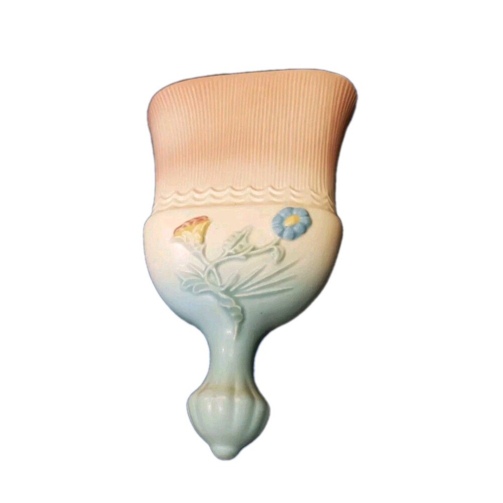 Hull Bow Knot Wall Pocket Vase Whisk Broom B-27 8" Pottery Matte Glaze USA Vtg